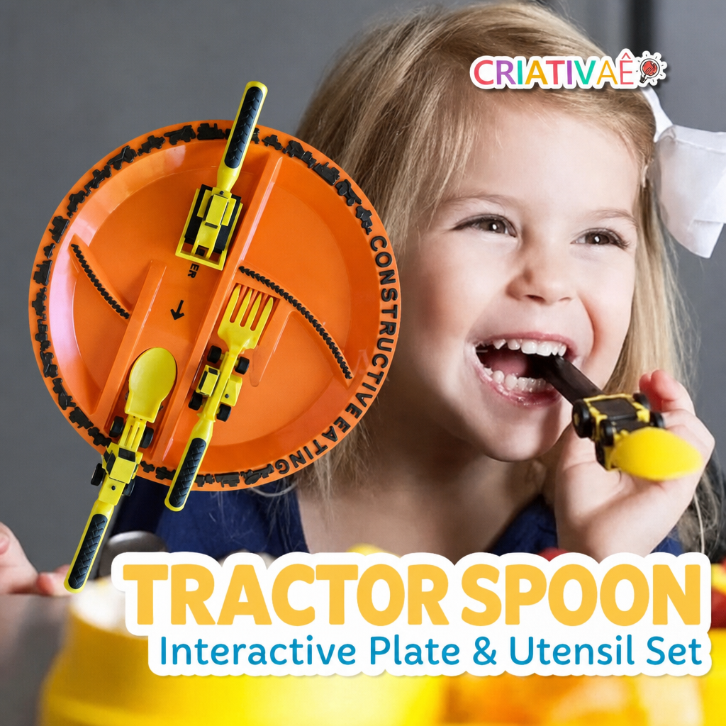 Tractor Spoon Criativae - Construction Truck Plate and Utensil Set for Toddlers