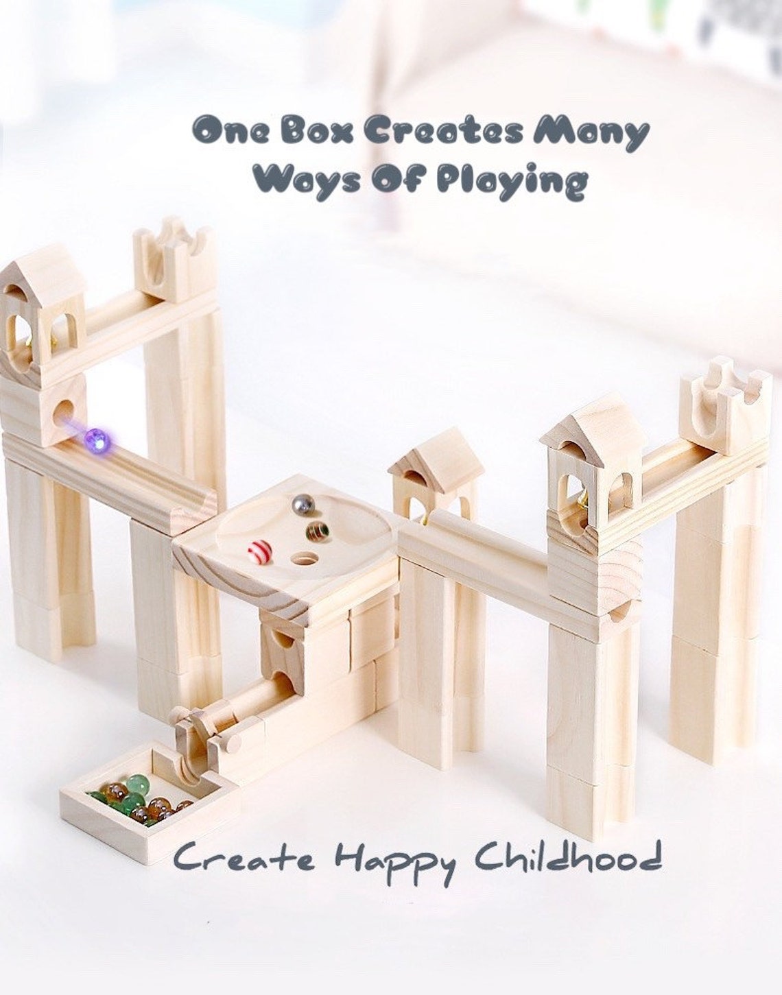 80-Piece Wooden Marble Run Set