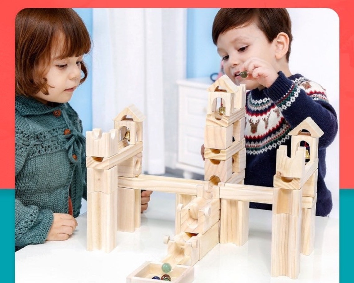 80-Piece Wooden Marble Run Set
