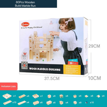 80-Piece Wooden Marble Run Set
