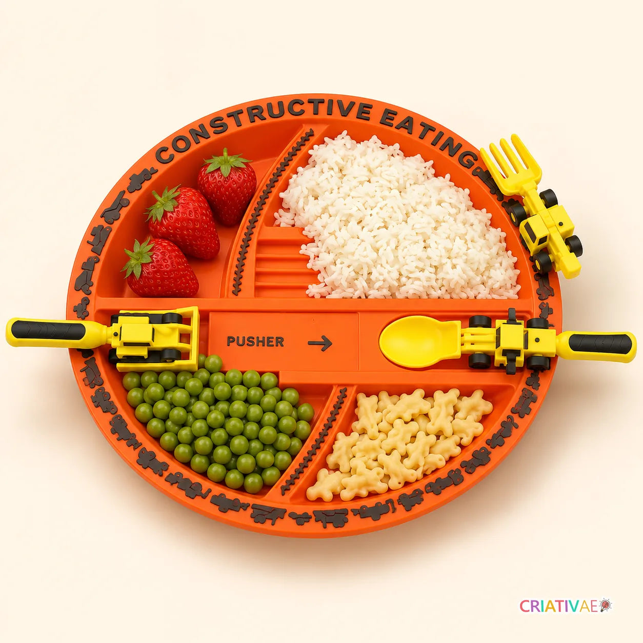 Tractor Spoon Criativae - Construction Truck Plate and Utensil Set for Toddlers
