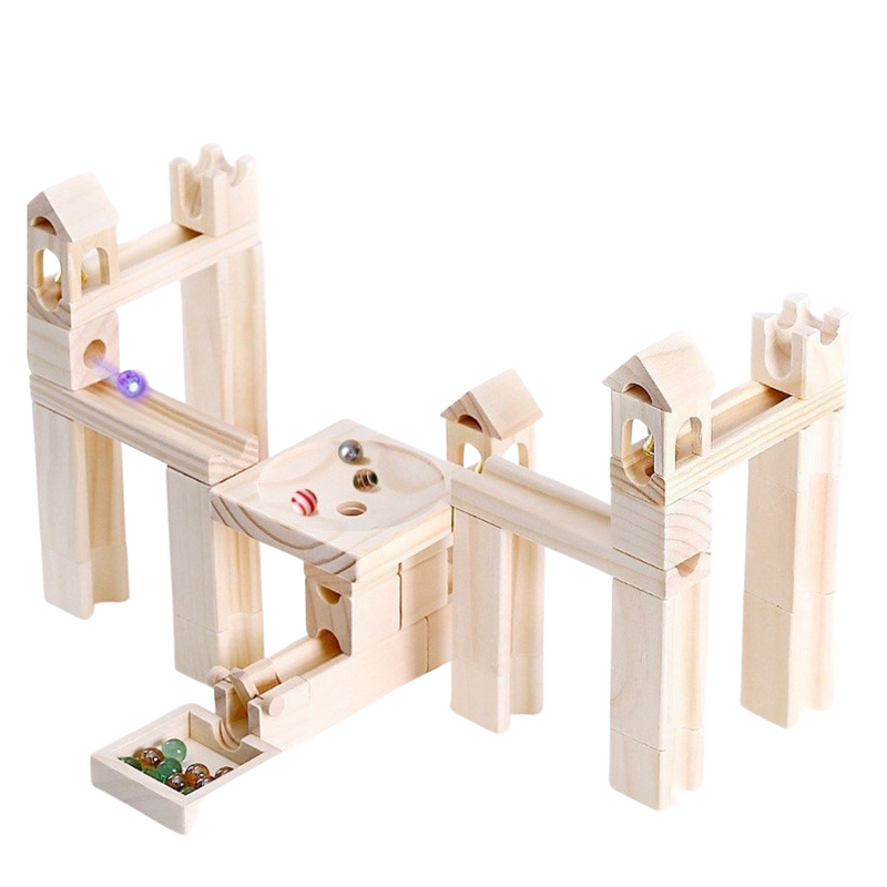 80-teiliges Kugelbahn-Set aus Holz
