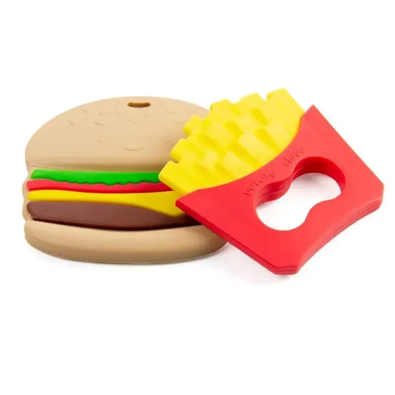 Silikon-Baby-Beißring-Set: Pommes-Frites- und Hamburger-Design