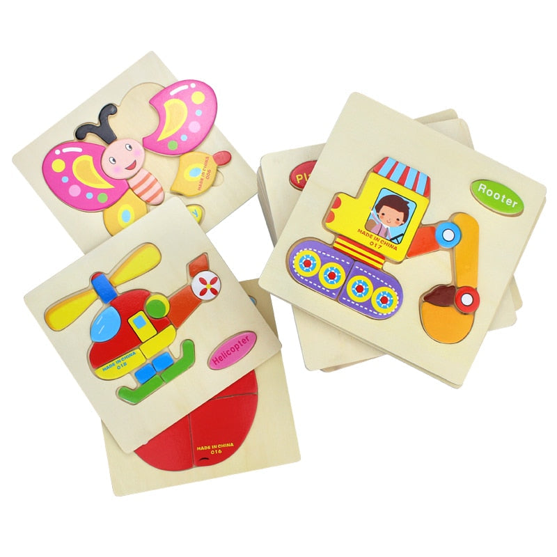 Wooden Cartoon Animal Puzzle for Kids - Educational Brain Teaser and Tangram Shapes Jigsaw Gift
