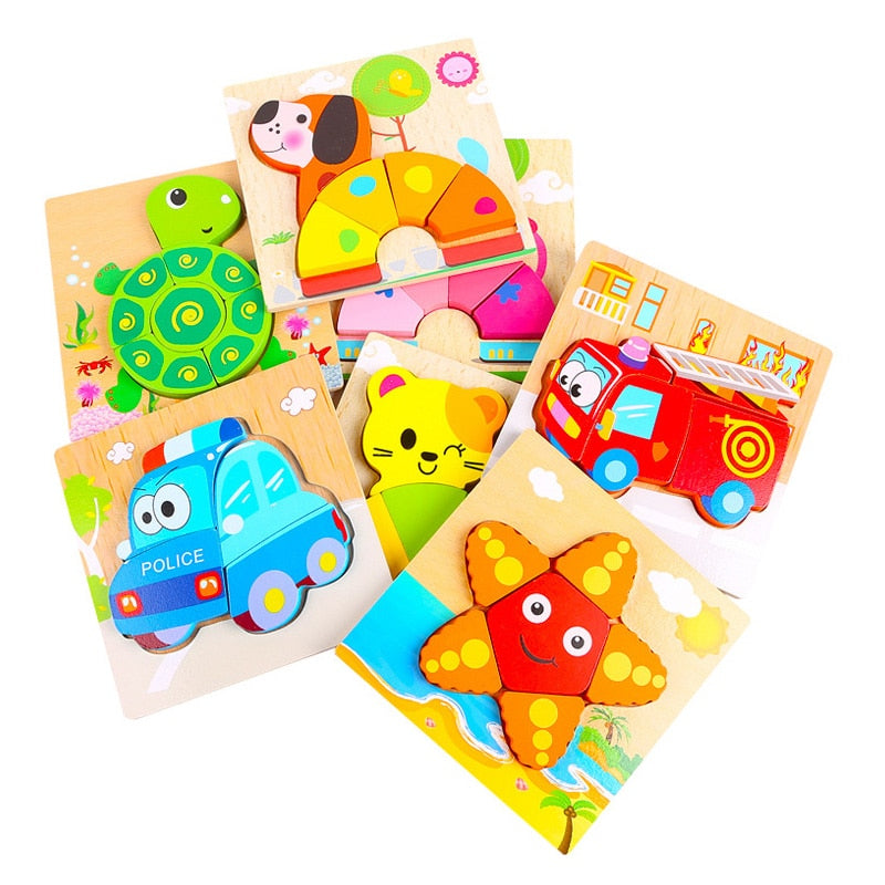 3D Wooden Cartoon Puzzle - Educational Montessori Jigsaw Toy for Kids' Intelligence Development