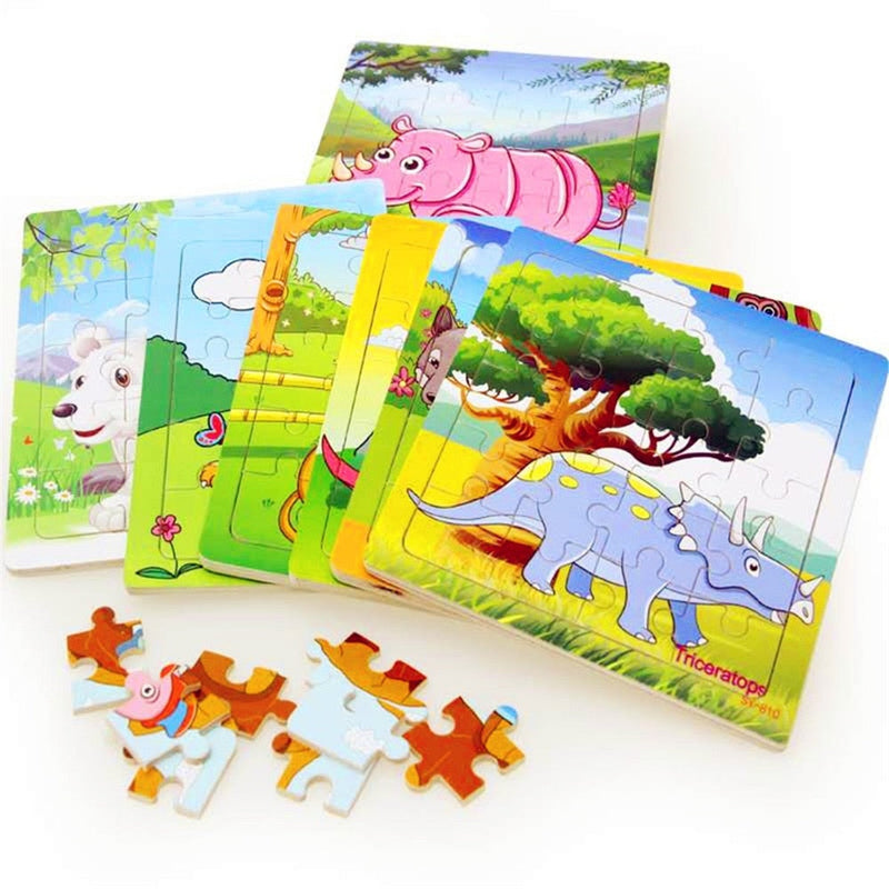 Wooden Dinosaur Jigsaw Puzzle for Kids - Educational Cartoon Animal Toy with 9/20 Small Pieces