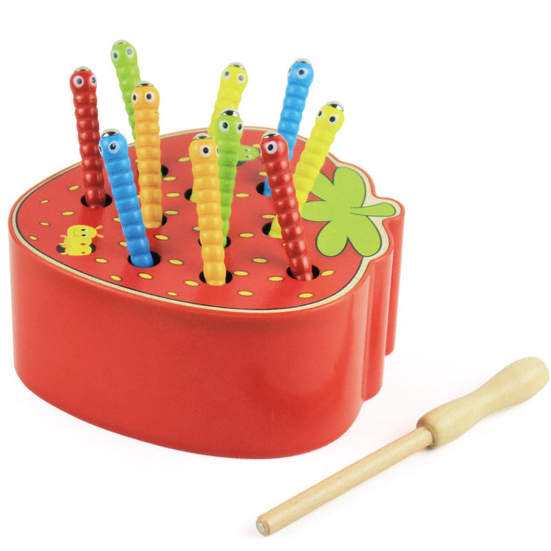 3D Wooden Jigsaw Puzzles for Kids - Educational Fruit and Vegetable Learning Game with Magnetic Insects and Worms