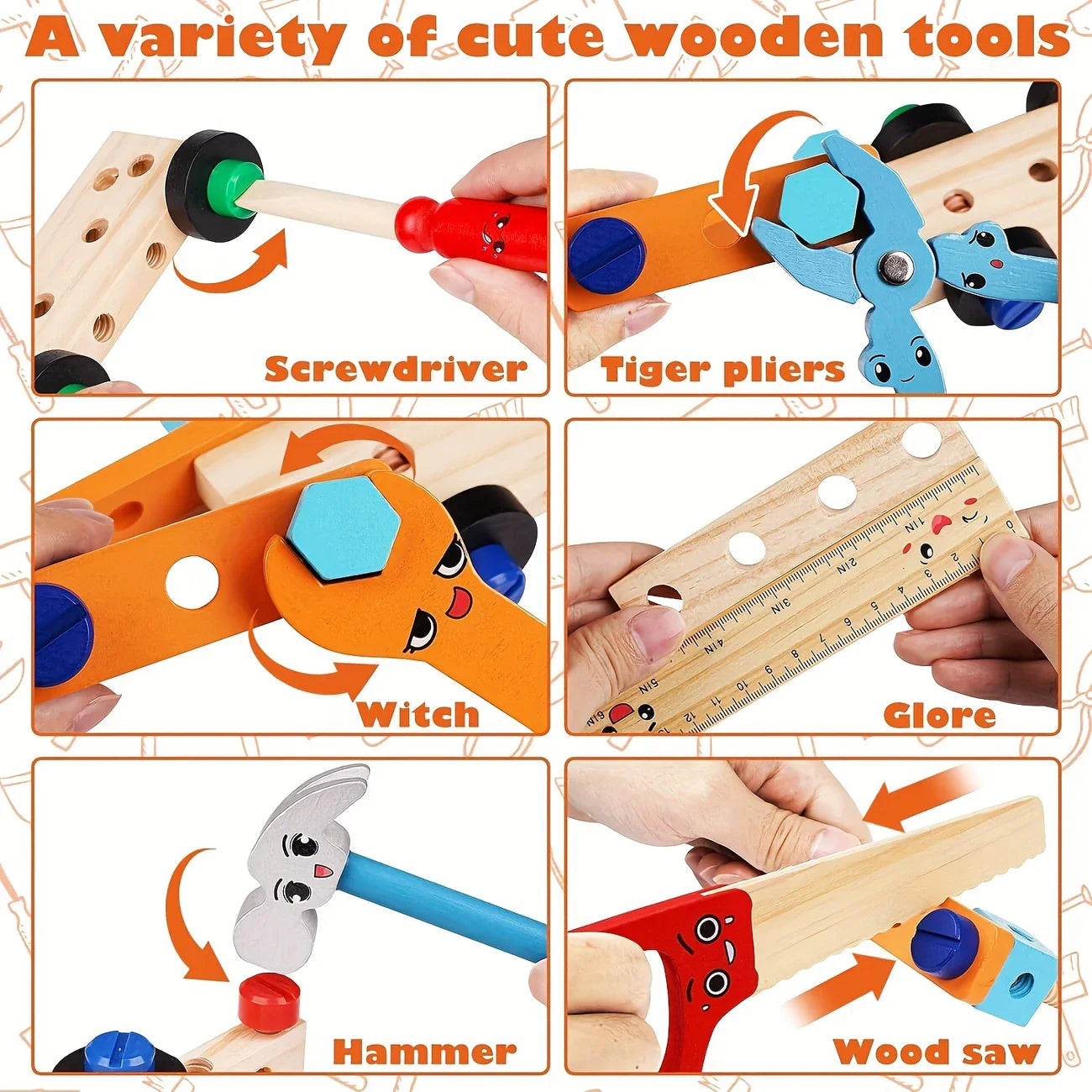 Holz-Werkzeugset für Kinder – 47-teiliger MINT-Baukasten für Kleinkinder