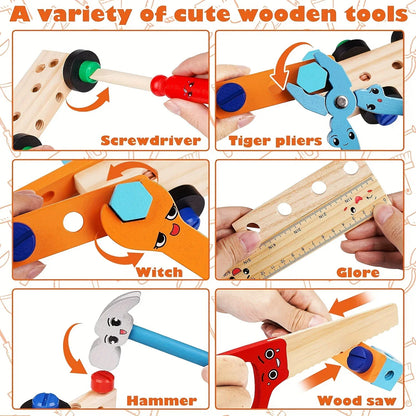Holz-Werkzeugset für Kinder – 47-teiliger MINT-Baukasten für Kleinkinder